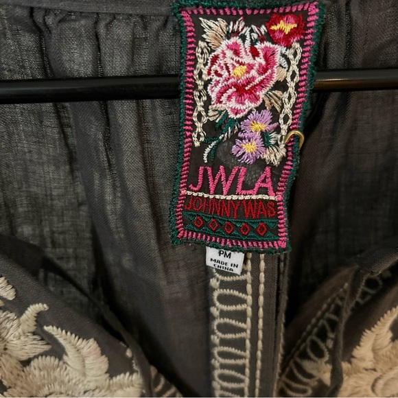 Johnny Was Carmelita Ornate Embroidery Firebird 100% Linen Peasant Midi Dress - Picture 3 of 8